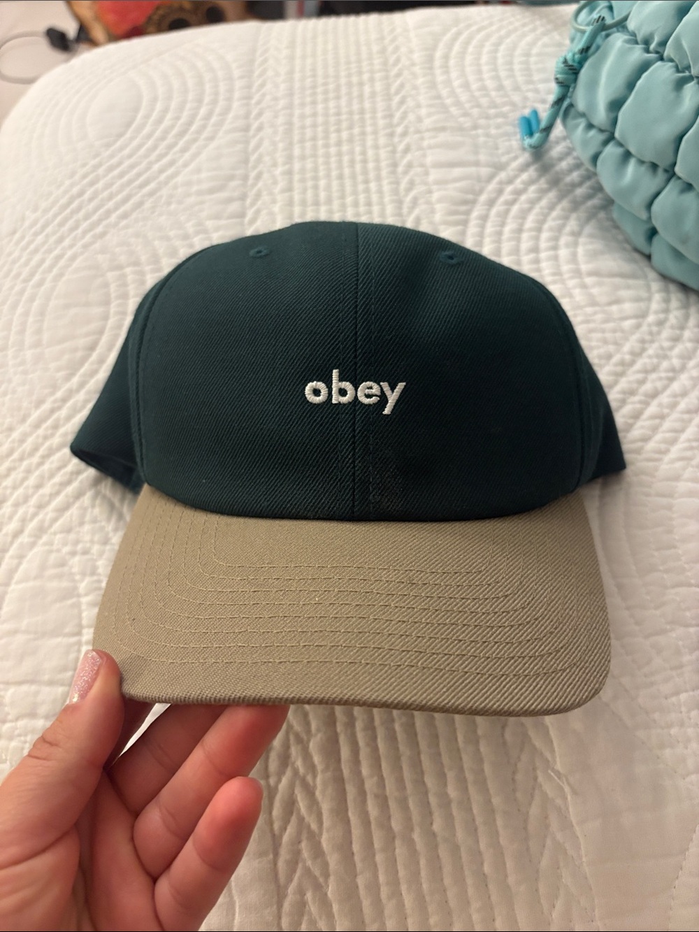 Obey Dark Green Crown with Tan Brim Baseball Cap